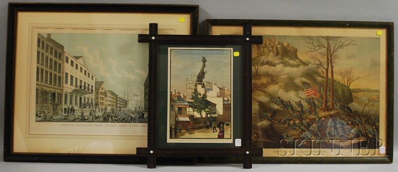 Appraisal: Three Framed Lithographs and Prints hand-colored lithograph The Bartholdi Statue