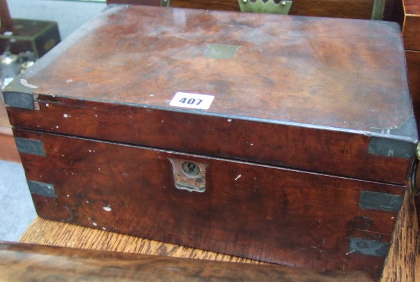 Appraisal: A th century walnut brass bound writing slope with fitted