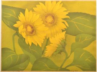 Appraisal: Luigi Rist Sunflowers Color Woodcut on Paper Luigi Rist Sunflowers