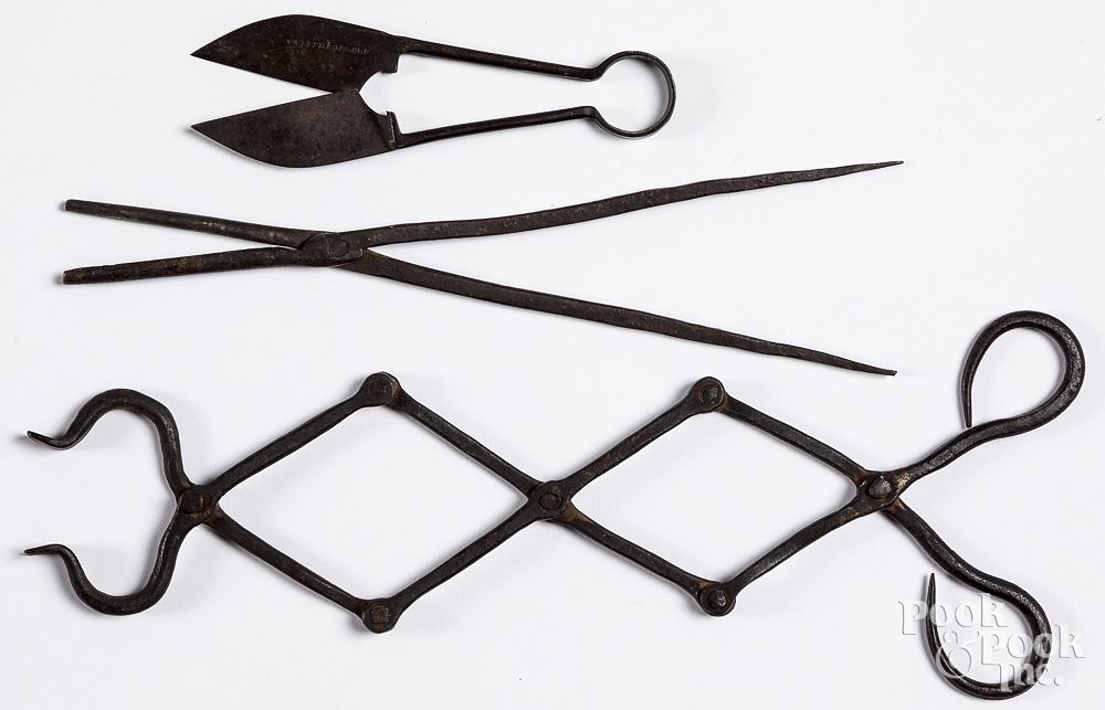 Appraisal: Pair of wrought iron scissor-type ember tongs Pair of wrought