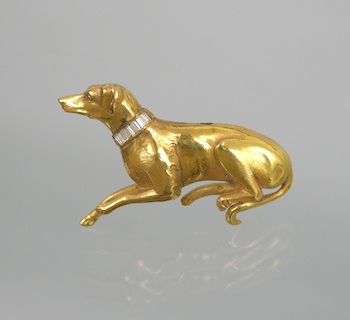 Appraisal: An k Gold and Diamond Dog Brooch Cast and hand-finished