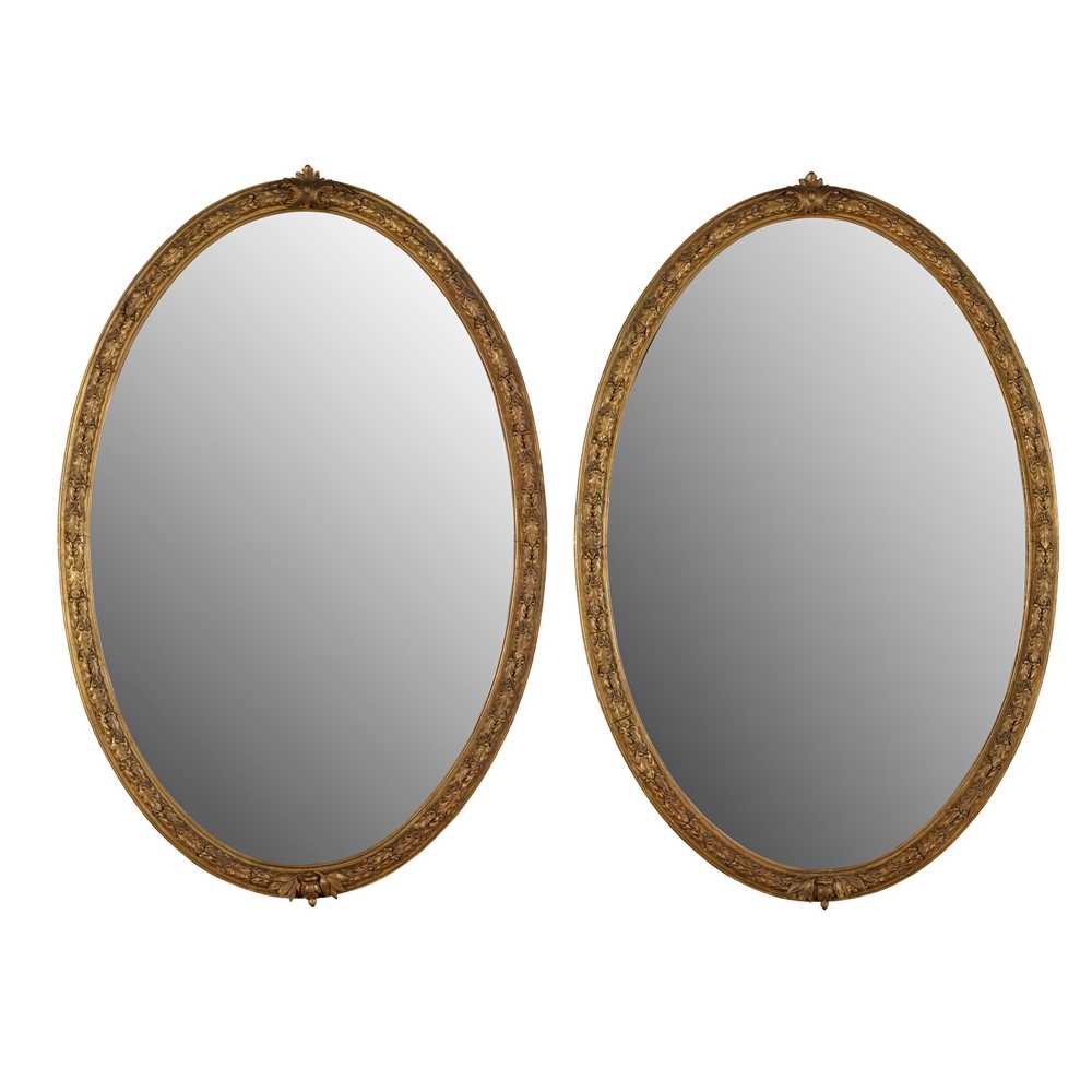 Appraisal: PAIR OF GEORGIAN STYLE GILTWOOD MIRRORS TH CENTURY the oval