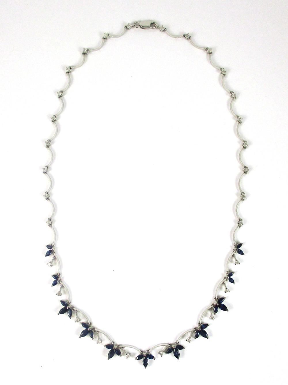 Appraisal: SAPPHIRE DIAMOND AND FOURTEEN KARAT GOLD NECKLACE The k white