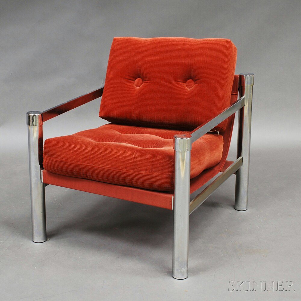 Appraisal: Milo Baughman-style Lounge Chair mid to late th century orange