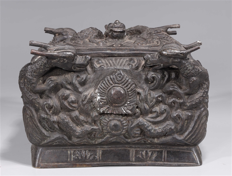 Appraisal: Chinese bronze box with molded dragons overall good condition minor