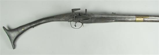 Appraisal: Metal Stocked Arabic Camel Back Rifle With Miquelet lock Approximately