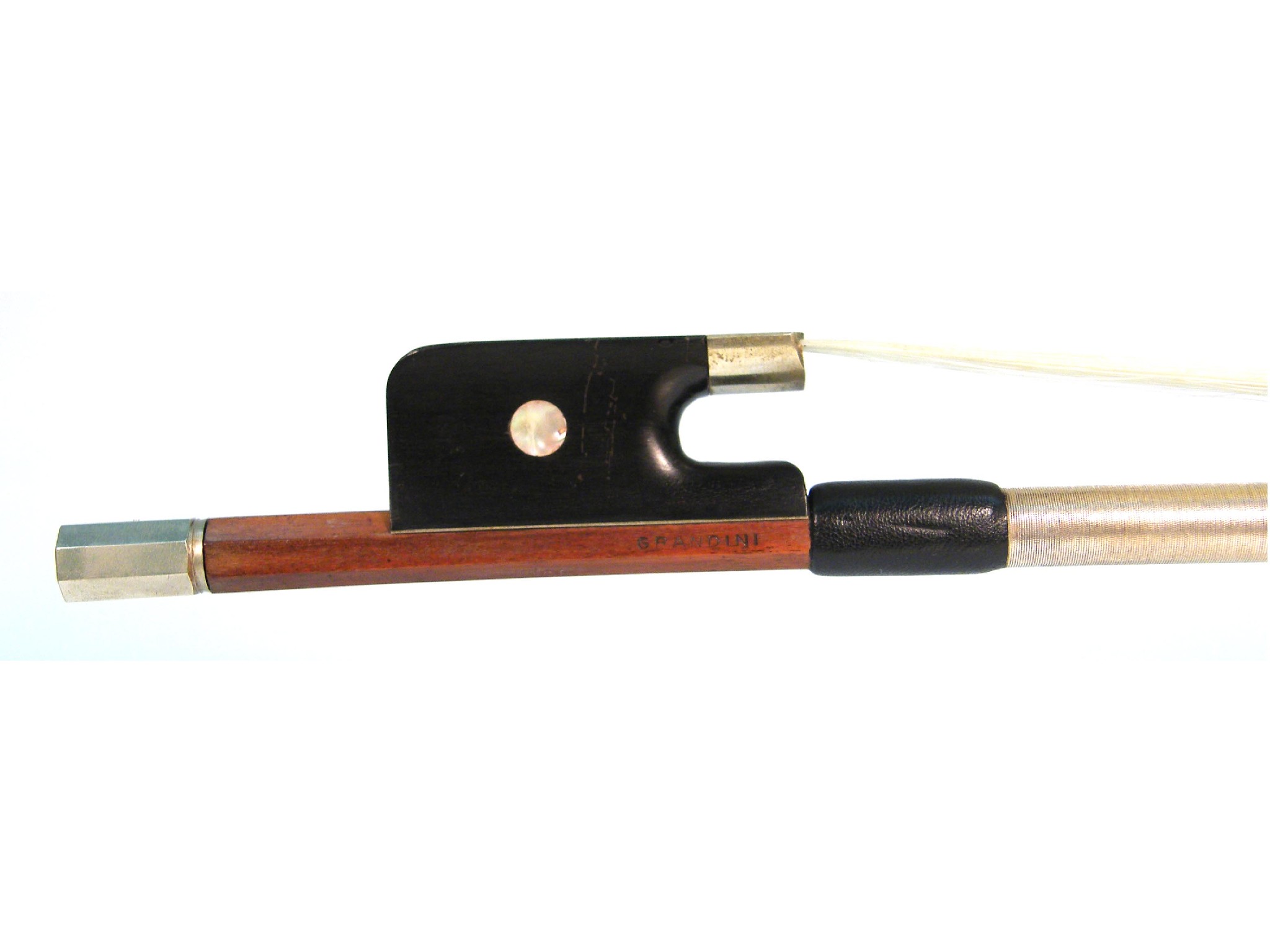 Appraisal: French nickel mounted double bass bow from the workshop of