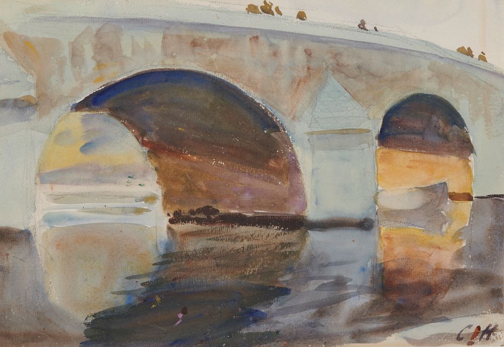 Appraisal: CHARLES SYDNEY HOPKINSON American - Western Avenue Bridge Boston watercolor