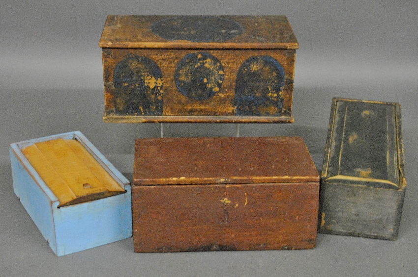 Appraisal: - Four th c wooden boxes largest with traces of