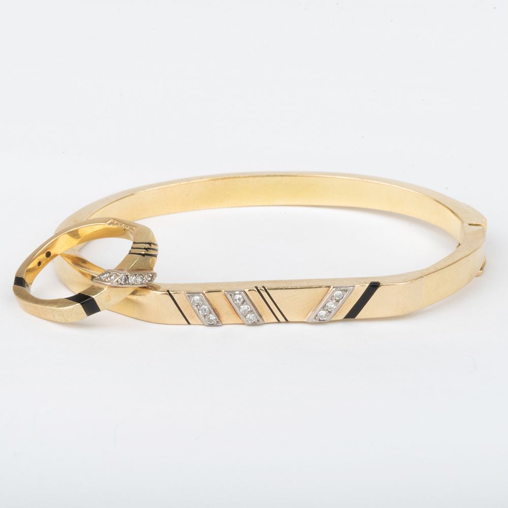 Appraisal: Bernardo k Gold Diamond and Enamel Hinged Bangle Bracelet and