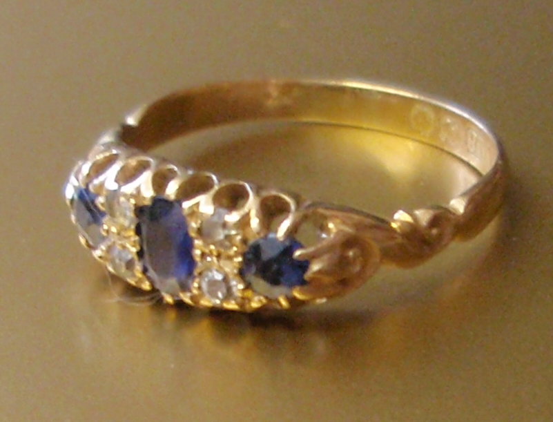 Appraisal: A Victorian ct gold sapphire and diamond marquise ring Birmingham