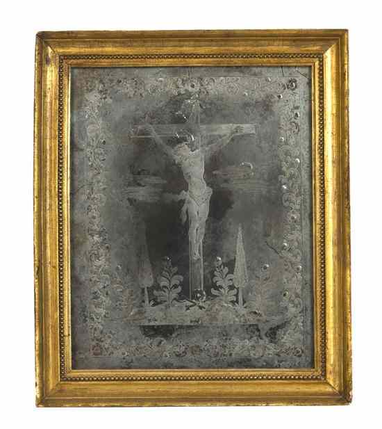 Appraisal: A Continental Etched Mirror th century the rectangular plate engraved