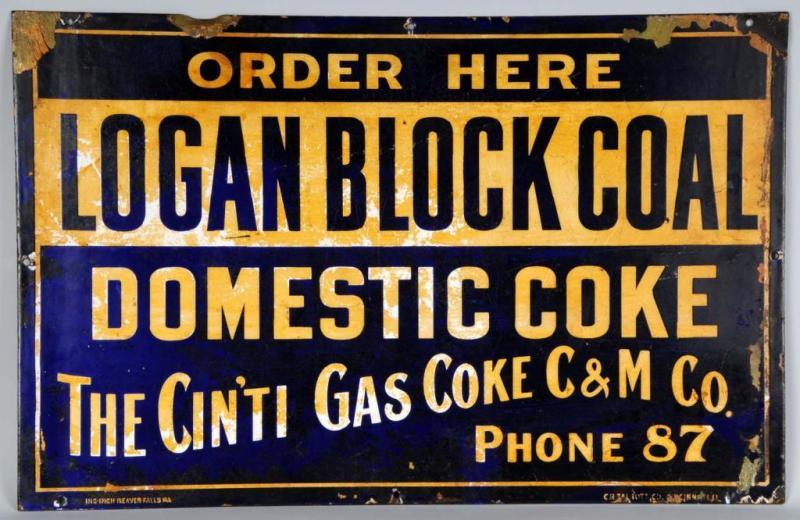 Appraisal: Porcelain Logan Block Coal Sign Description Blue and yellow Porcelain