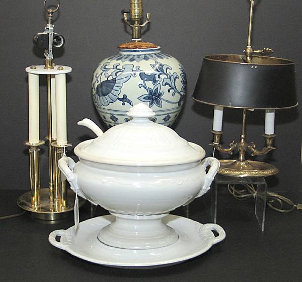 Appraisal: A Wedgwood ironstone tureen and three table lamps th th