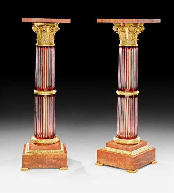 Appraisal: PAIR OF COLUMN PEDESTALS Louis XVI style probably Russia Red