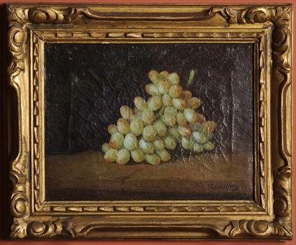 Appraisal: EUROPEAN SCHOOL PURPLE AND GREEN GRAPES Oil on canvas x