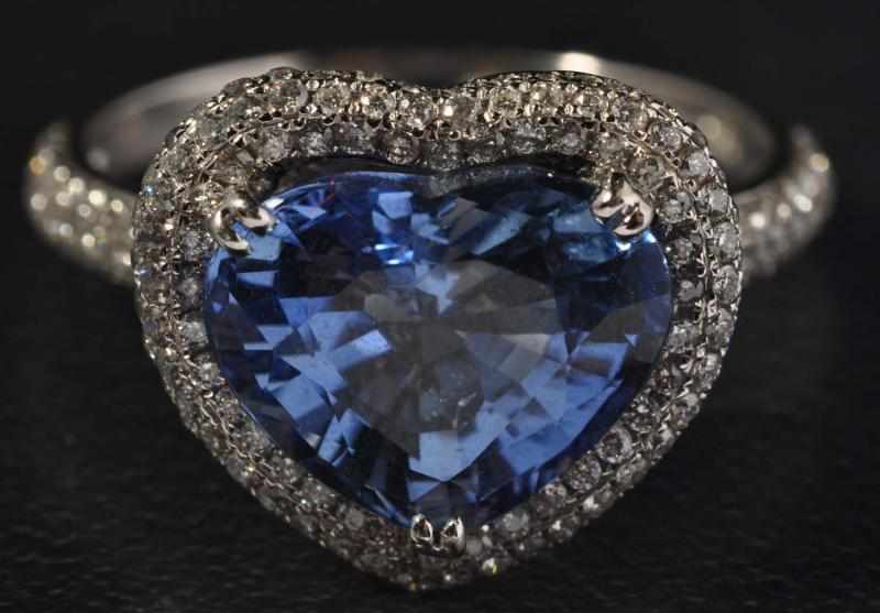 Appraisal: Filigree K W Gold Sapphire Diamond Ring Description Sapphire weighs