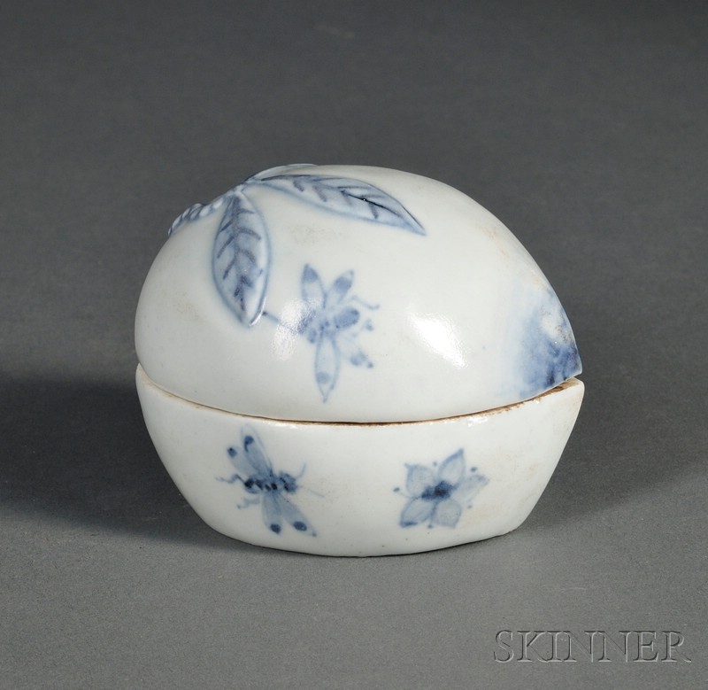 Appraisal: Porcelain Box Korea th century peach form underglaze blue decoration