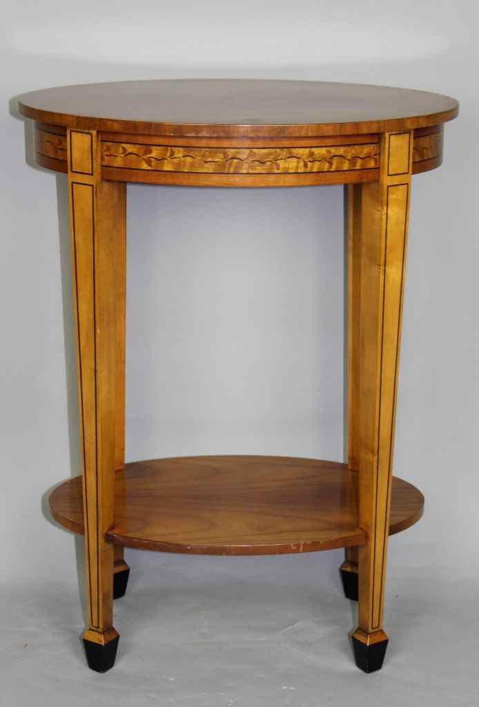 Appraisal: BAKER HEPPLEWHITE STYLE DIMINUTIVE OVAL INLAID TABLE The oval top