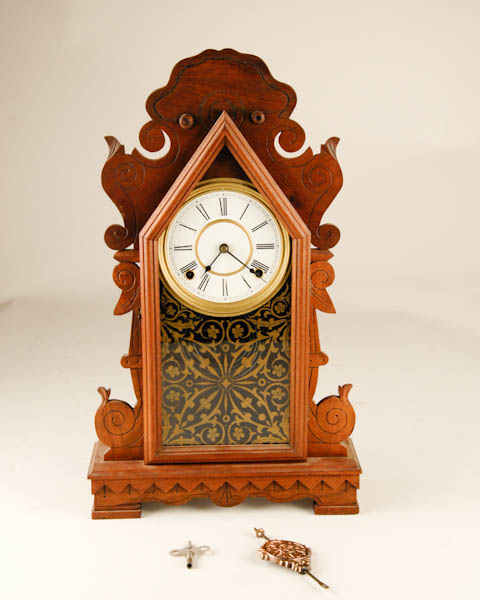 Appraisal: Ingraham Oak Kitchen Clock c walnut case replaced dial day