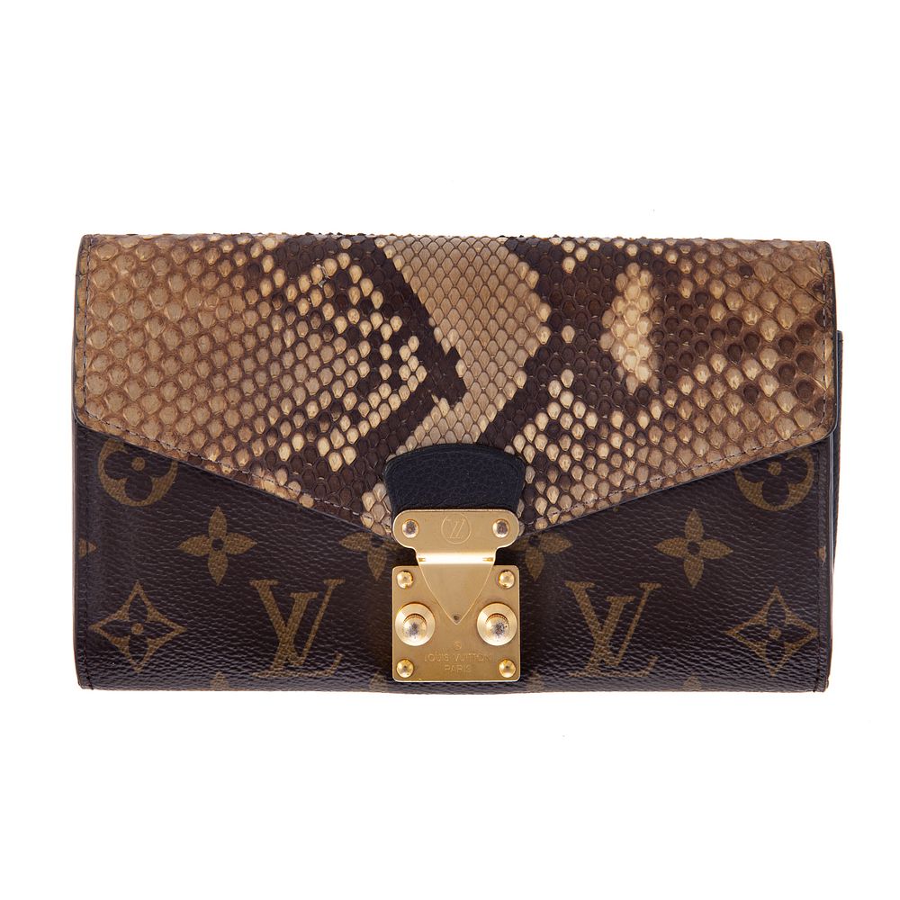 Appraisal: A Louis Vuitton Python Monogram Pallas Wallet Brown and tan