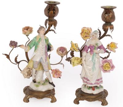 Appraisal: A pair of late th Century Continental porcelain mounted candelabra