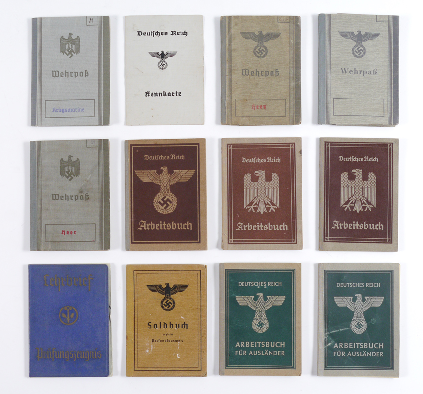 Appraisal: COLLECTION OF GERMAN WEHRPASS ARBIETSBUCH SOLDBUCH pieces total to include