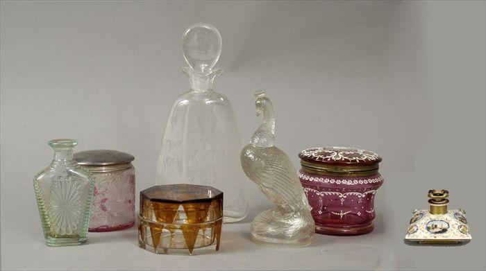 Appraisal: Assorted Glass Articles Including a ruby-flashed dresser jar with silverplate