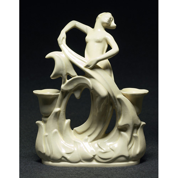 Appraisal: Cowan candelabra nude dancer ivory high glaze marked w x