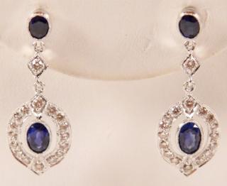 Appraisal: PAIR OF K WHITE GOLD DIAMOND AND BLUE SAPPHIRE EARRINGS