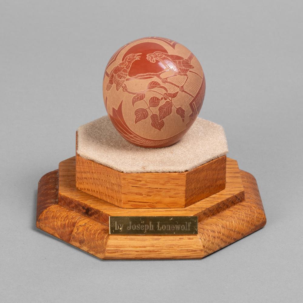 Appraisal: JOSEPH LONEWOLF ETCHED SPHERE Joseph Lonewolf Santa Clara - Etched