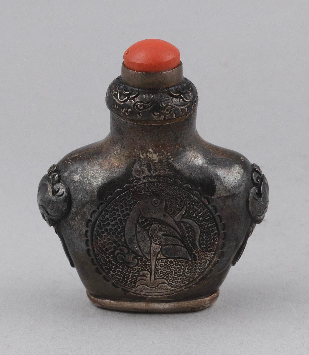 Appraisal: CHINESE SILVER SNUFF BOTTLE LATE TH EARLY TH CENTURY HEIGHT