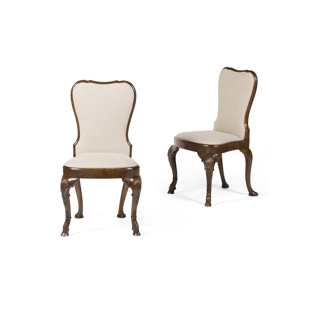 Appraisal: PAIR OF IRISH GEORGE II STYLE WALNUT SIDE CHAIRS LATE