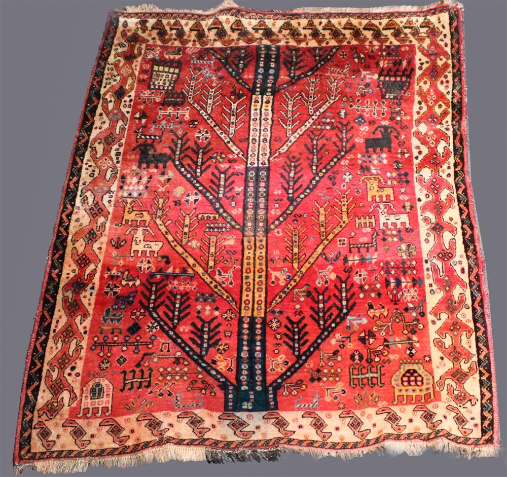 Appraisal: PERSIAN TRIBAL QASHQAI GASHGAI WOOL RUG TREE OF LIFE DESIGN