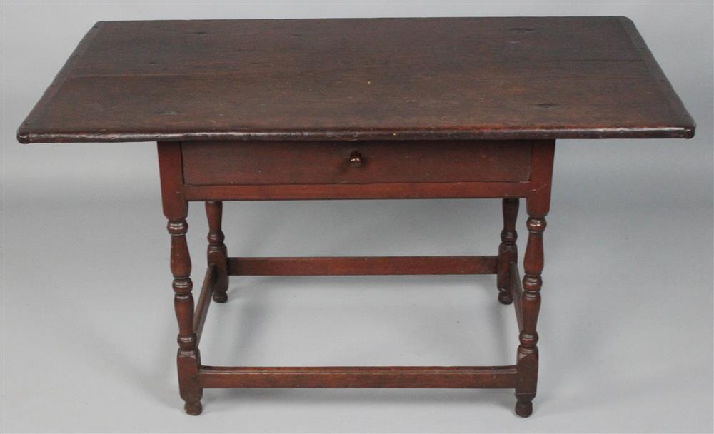 Appraisal: AMERICAN WILLIAM AND MARY RED PAINTED TAVERN TABLE the rectangular