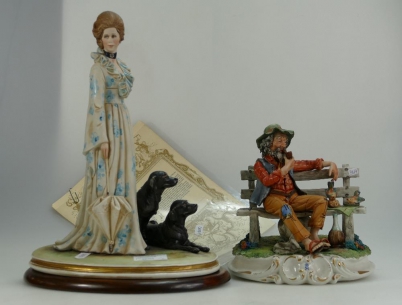 Appraisal: Capo-di-Monte porcelain figure of a lady with two black labradors