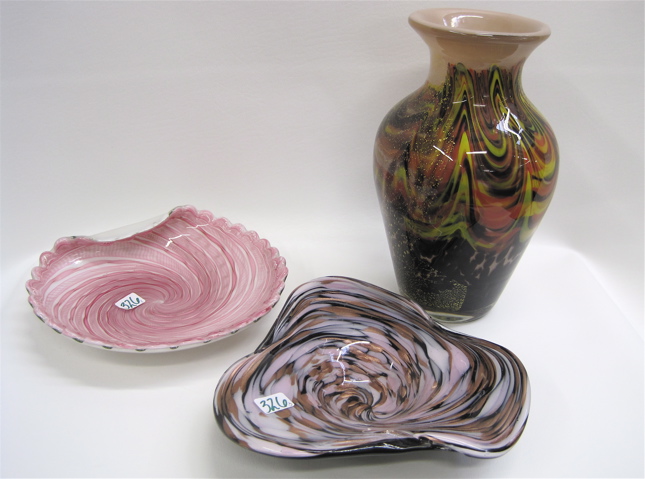 Appraisal: TWO MURANO ART GLASS BOWLS CASED GLASS VASE pieces The