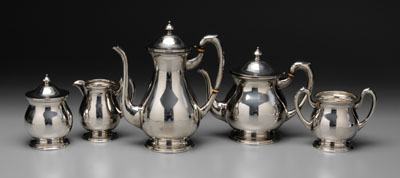 Appraisal: Five-piece sterling tea service pear forms with stepped foot rings