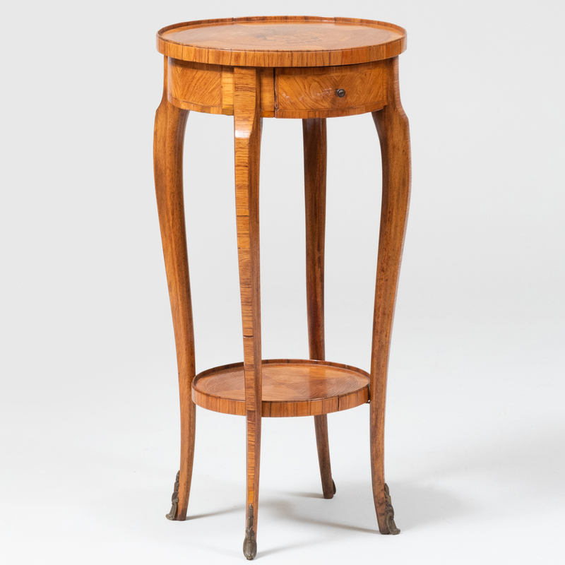 Appraisal: Louis XV XVI Style Tulipwood and Fruitwood Marquetry Side Table