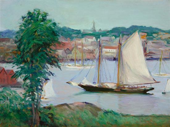 Appraisal: ALICE JUDSON American - Schooner at Anchor Gloucester oil on