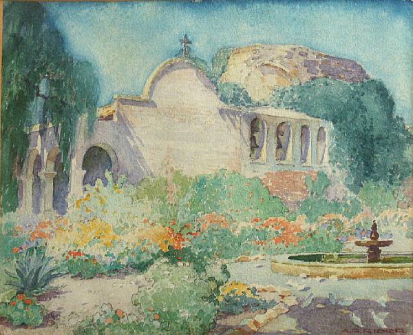 Appraisal: Arthur Grover Rider American - A mission courtyard in bloom