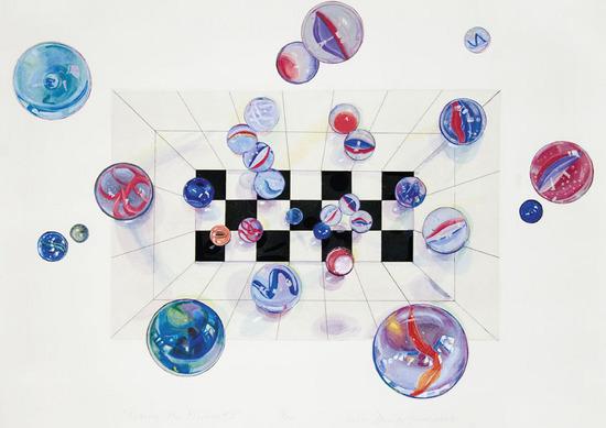 Appraisal: Lisa DinhoferLosing My Marbles Etching with collage and watercolor signed