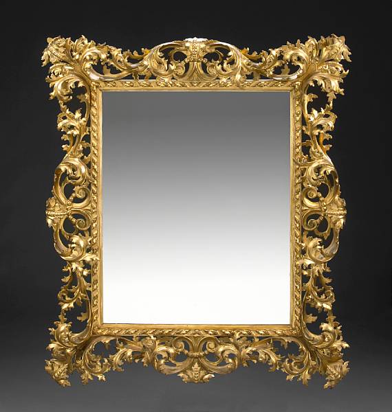 Appraisal: A Florentine carved giltwood mirror late th century The rectangular