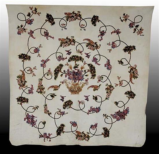 Appraisal: American applique quilt circa multicolored floral tree and peafowl applique