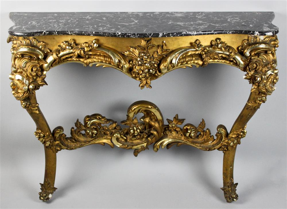 Appraisal: LOUIS XV STYLE GILTWOOD COMPOSITION CONSOLE WITH GREY AND WHITE