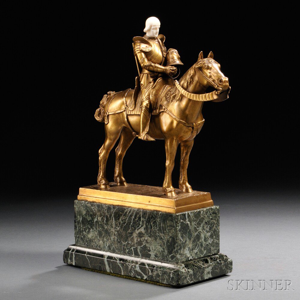 Appraisal: Wegener Gilt-bronze and Ivory Figure of a Knight Germany c