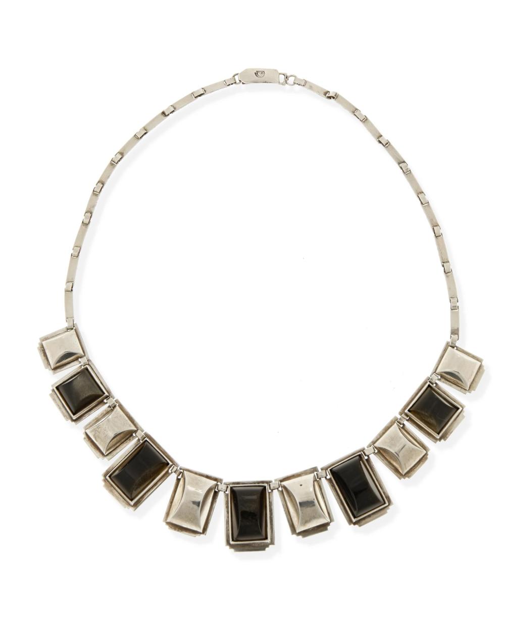 Appraisal: A Fred Davis silver and obsidian necklace Pre- Mexico City