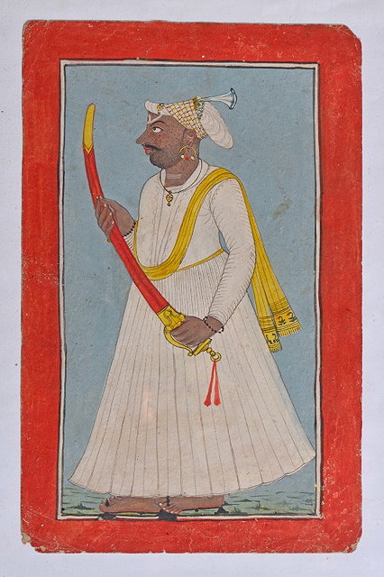 Appraisal: AN INDIAN MINIATURE PAINTED WITH PRINCE in traditional dress brandishing