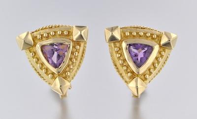 Appraisal: A Pair of Amethyst Earrings k yellow gold earrings in