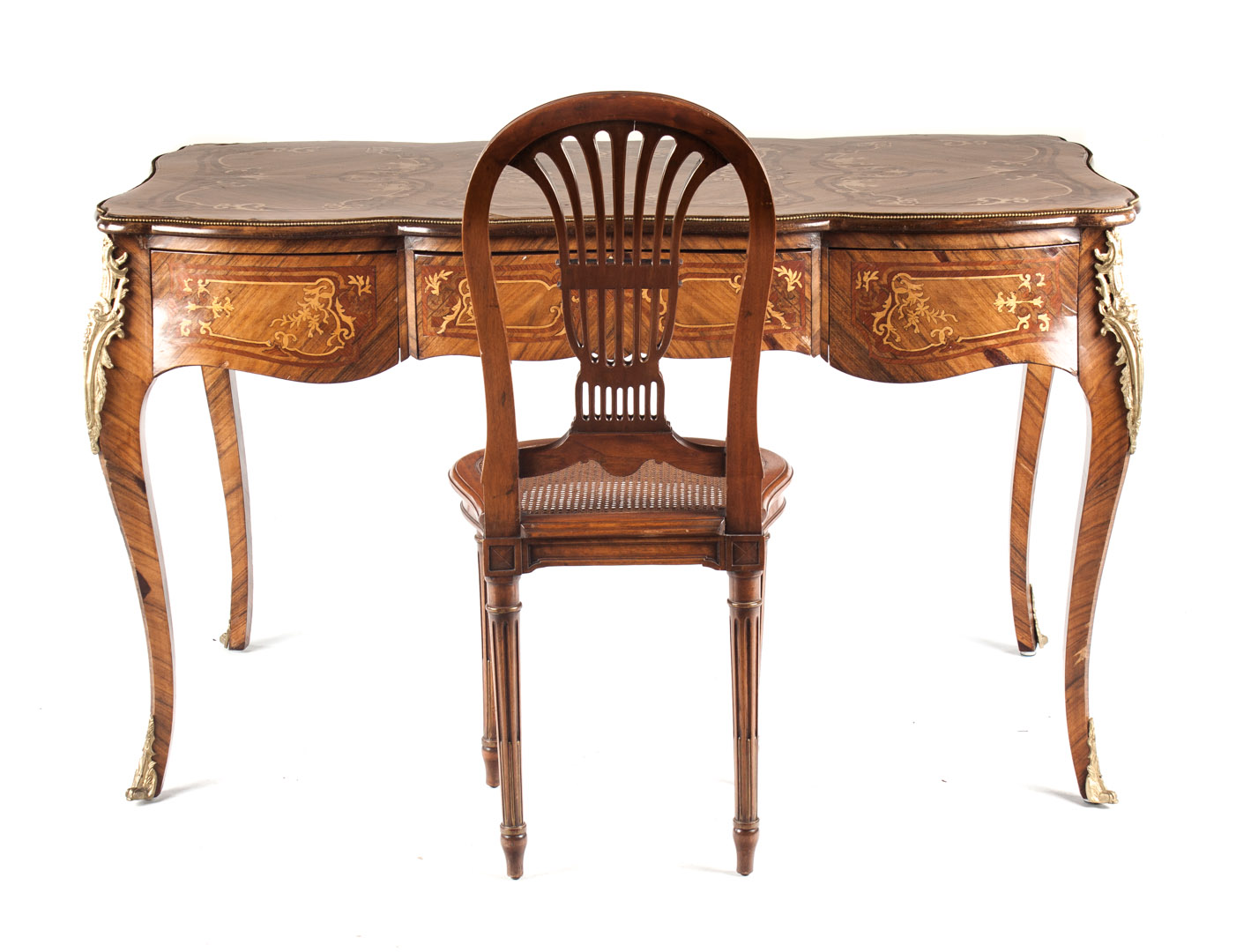 Appraisal: Italian Louis XV style bureau plat chair gilt-metal-mounted scroll and